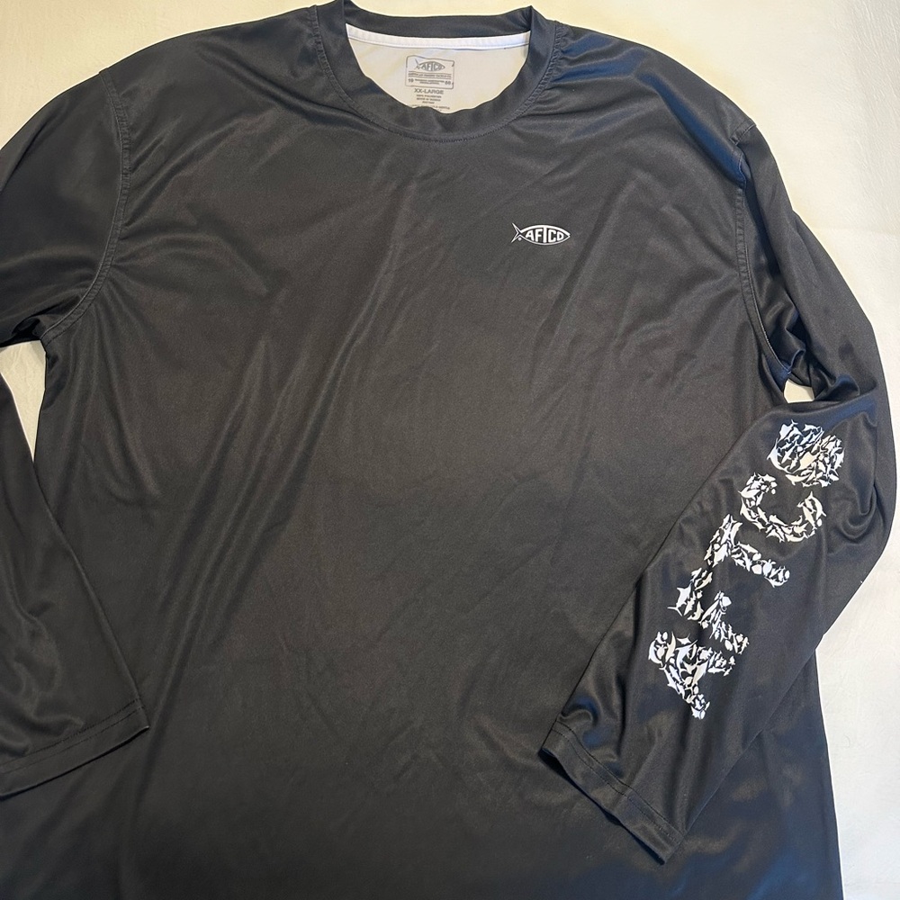 AFTCO Black Long-Sleeve Performance Tee with White Sleeve Graphic
